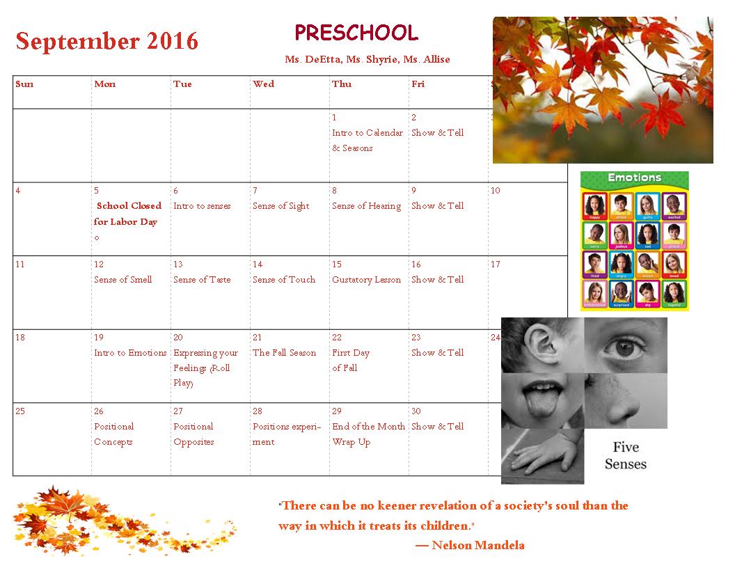 LF Preschool-Calendar Sept 2016